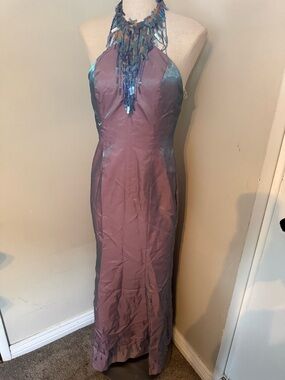 Lavender Halter Maxi Dress with Teal Accents